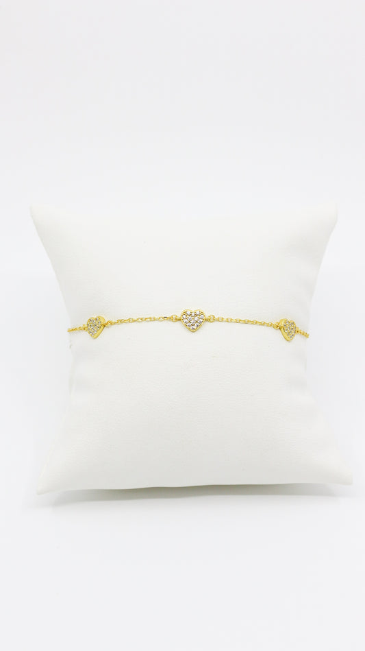 PULSERA 3 CORAZONES GOLD