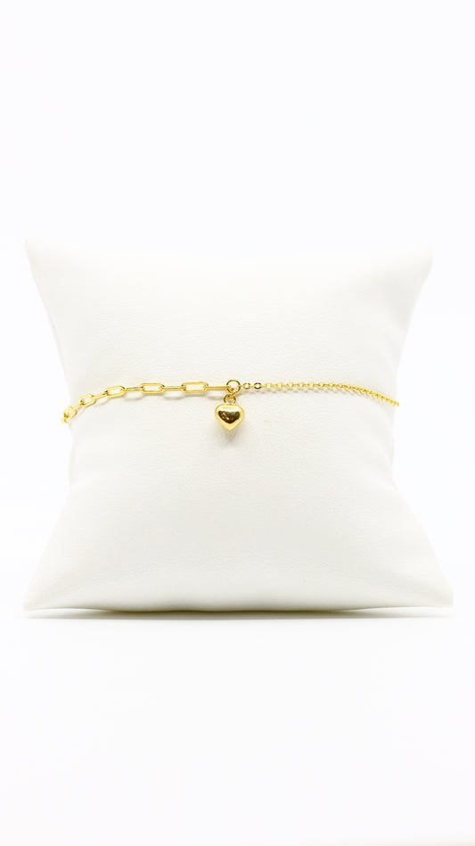PULSERA 2 TEJIDOS CON CORAZON GOLD