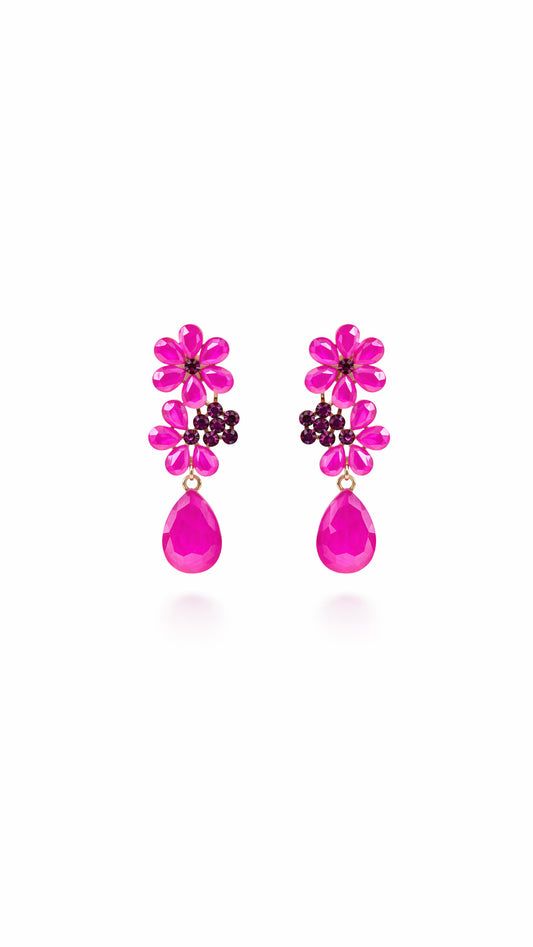 ARETES DE FLORES FUSIA